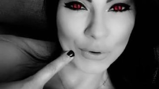 naughty devil shows her big boobs before bed