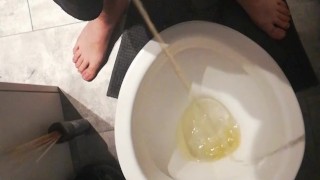 My hairy dick pissing just after jerking off