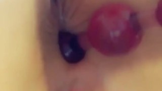 Fucking my ass with pink anal beads 