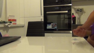Big cumshot man masturbate on table | Cum on laptop