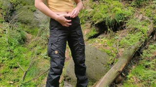 Cute 18 year old teen peeing in the woods
