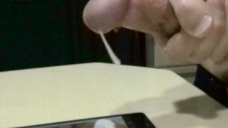 Huge sloppy cumshot overall a sexy model on phone