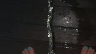 Short Girl Late Night Piss Down Outside Stairs 
