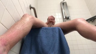 twink takes a long shower, jerks off, and cums