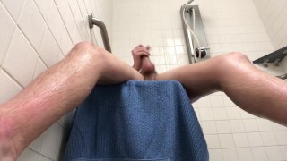 twink takes a long shower, jerks off, and cums