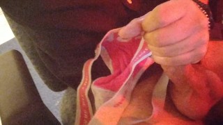 Jacking off and cumming into pink Diesel jock strap