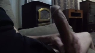 Tugging my Big throbbing cock shooting massive cumshot