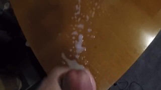 Tugging my Big throbbing cock shooting massive cumshot