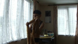 Masturbating With The Faux Fur Scarf...Look At My Body And Skin...SEXY HOT!