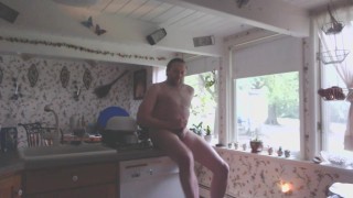 Naked and Cumming by the Wide Open Kitchen Window