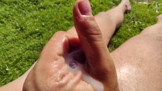 Beautiful public handjob on the beach - real outdoor cum 4K