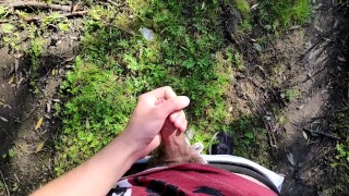 risky outdoor jerk off in the river forest