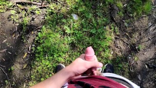 risky outdoor jerk off in the river forest