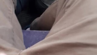 Playing with my little dick in my mate's van while he pops out