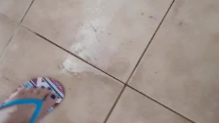 Pee mess in a beach toilet, POV