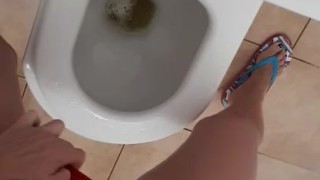 Pee mess in a beach toilet, POV