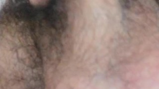 Hand job with copious cum on my hairy belly