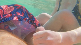 Risky Busy Public Beach Underwater Handjob Cumshot | Curvy Ginger Redhead