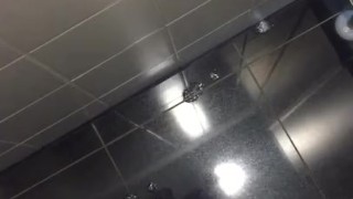 Public cum on toilett floor