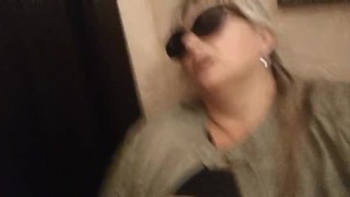 Milf going in cafe for play with big boobs in toilet