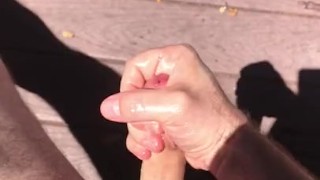 POV Cum in the Sun: jacking off with coconut oil 