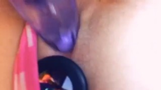Teen Stretching Herself Out In Both Holes 