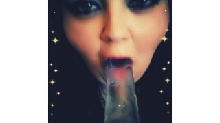 Latina BBW sucking dildo