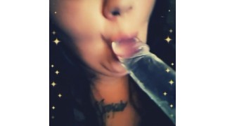 Latina BBW sucking dildo