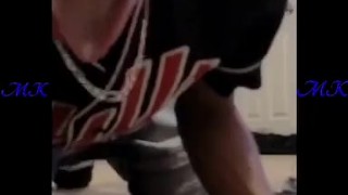 Young Bull busting a load in his hand and eats cum 