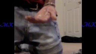 Young Bull busting a load in his hand and eats cum 