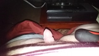 Fat guy uses vibrating cock sucker for double cum