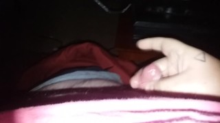 Fat guy uses vibrating cock sucker for double cum