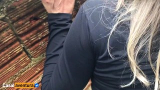 Beach with Anal and hiding on abandoned building, people near