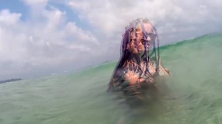 Heavily tattooed dreadlocks Anuskatzz holiday ocean tease with Lily Lu