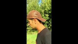 Boy walks with cum mess on face but he need to hide because someone comes