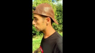 Boy walks with cum mess on face but he need to hide because someone comes