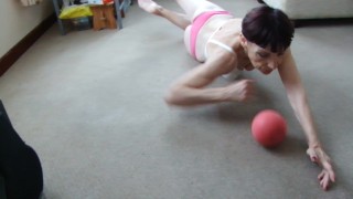 SEX With My Pink Ball! In White Lace Bra & Pink Thong G-string On The Floor