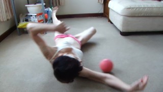 SEX With My Pink Ball! In White Lace Bra & Pink Thong G-string On The Floor