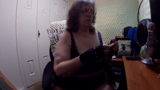 BBW Granny Wearing Pantyhose Size 11 Feet Smoking a Cigar