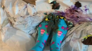 Birthday Cupcake Food Stepping/Crushing in Socks
