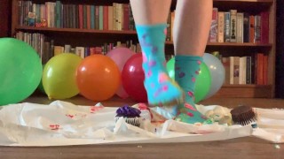 Birthday Cupcake Food Stepping/Crushing in Socks