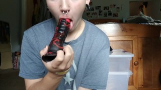 Trans Teen Pounds Hole With Huge Dildo Then Sucks It Off 
