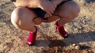 Public Peeing in a Dress and Heels in the Vegas Desert!