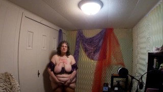 BBW Granny Wearing Thigh Highs Rubs Pussy Cums in Office