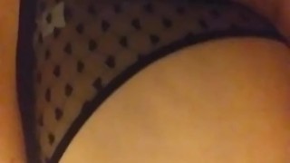 Thiccc girl shows you her sexy black lingerie and rubs her clit 
