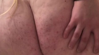 Big ass chick riding huge dildo in bathroom