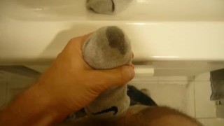 I cum on my GF's grey no show Nike socks