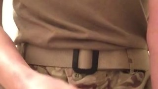 US Army Crossdressing Soldier Masturbates in Camo Uniform (Close Frame)