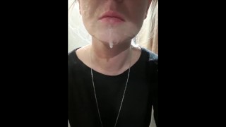 Cum play spitting swallowing after BlowJob