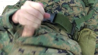 US Marine Crossdresser Cums All Over Self In Full Combat Uniform